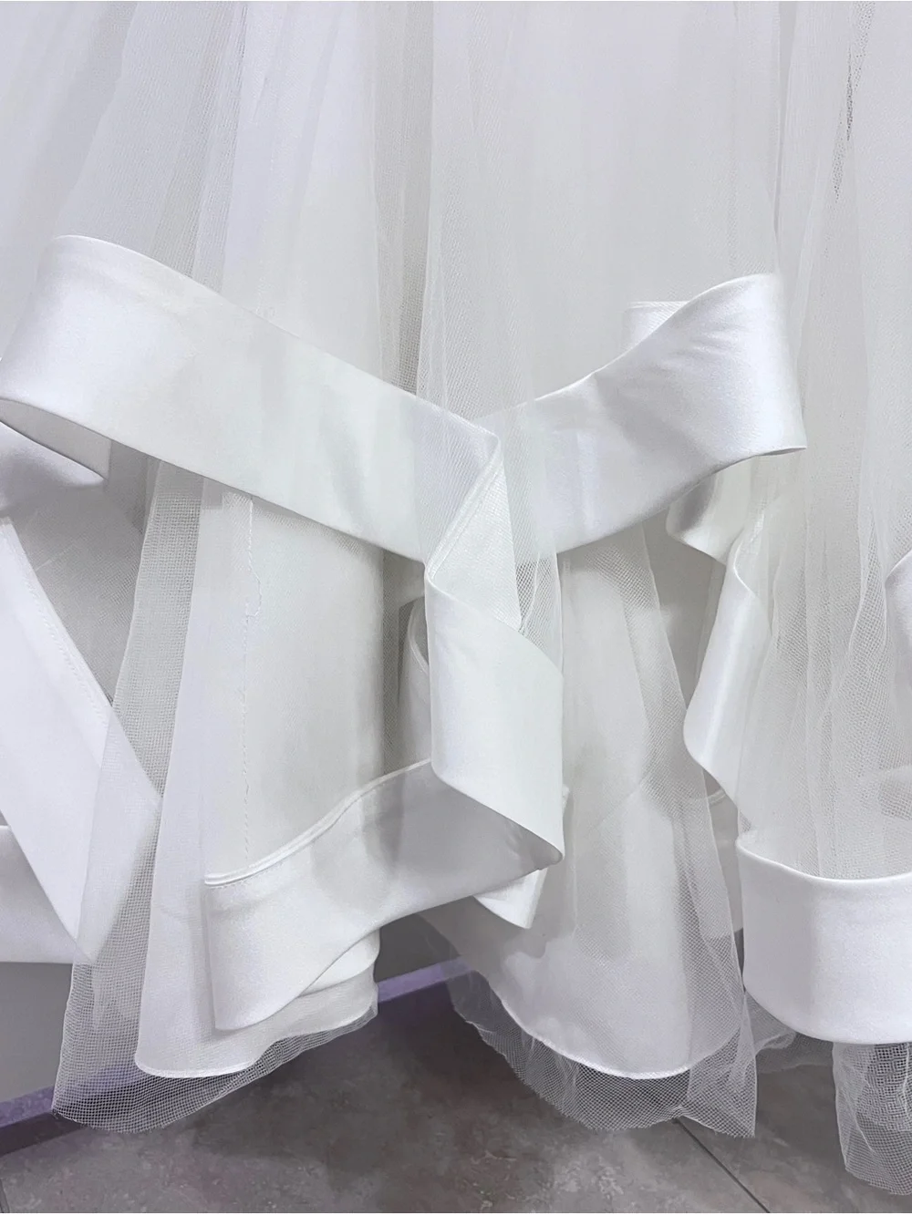 David's Bridal White Tulle High-Low Ribbon Hem Flower Girl Dress - Picture 6 of 7